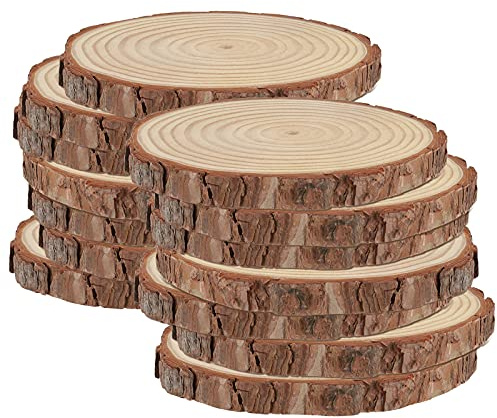 YIXNSW 14 Stücke Holzscheiben, 16-17cm Baumstamm Scheiben mit Rinde, Runde Naturholz Baumscheiben, Deko Geeignet für DIY Handgemachte, Hochzeitsdekorationen, Christbaumschmuck