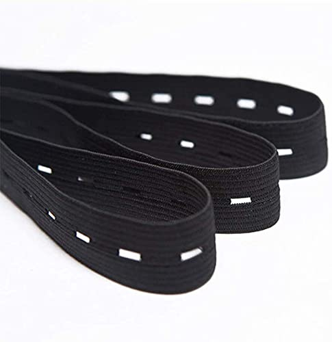 J & C Elastisches Band mit Öse, flach, elastisches Band zum Nähen, für Knopfloch, Bundhose, Kleidung, Nähen, Schwarz [25M x 15mm]