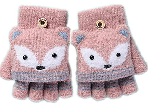 Kids Cute Winter Warm Glove Boys Girls Knitted Half Finger Mitten Children Flip Top Glove Kids Hand Covers Outdoor Thermal Mitten Children Xmas Gifts for 6-10 Years Old