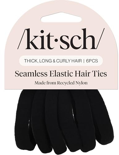 Kitsch Nylon Hair Ties No Damage - Stretchable Hair Bands for Strong All-Day Hold, Ponytail Holders | Hair Accessories for Girls | Ideal Gifts for Women - Black, 6 Pcs