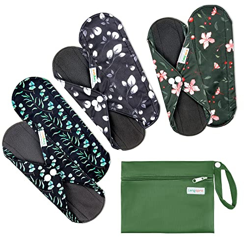 Langsprit Absorbent Reusable Menstrual Sanitary Pads/Washable Cloth Menstrual Period Pads,Reusable Panty Liners(Winter,L)