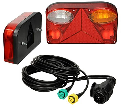 Optizium Rückleuchten Set für Anhänger - 12 V - E9-zertifiziert - 13 poliger Stecker - 5 m Kabel - Bajonetanschluss - Anhängerbeleuchtung Rücklicht