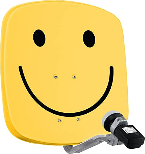 TechniSat DIGIDISH 45 – Satelliten-Schüssel für 1 Teilnehmer (45 cm kleine Sat Anlage - Komplettset mit Wandhalterung und Satfinder V/H-LNB) Smiley, gelb
