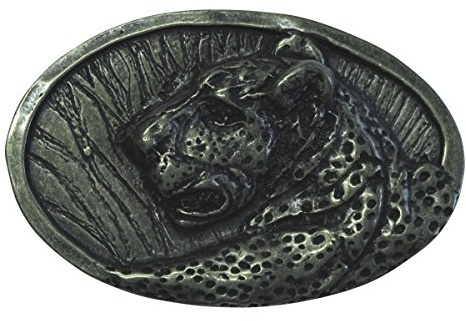 BELTINGER Gürtelschnalle Jaguarkopf 4,0 cm | Buckle Wechselschließe Gürtelschließe 40mm Massiv | für Jagd-Outfit | Altsilber