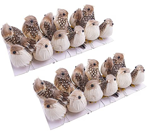 Warmtree 24 Pcs Artificial Simulation Birds Feather Mini Bird Decorative Fake Birds for Christmas Tree Craft Home Ornaments Garden Wedding Decoration (Set B)