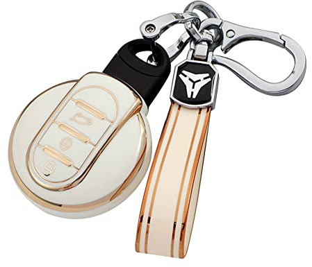 Mini Autoschlüssel Abdeckung,Asudaro Remote Smart Key Cover Fob Case Shell Schlüsselanhänger Volle 360 Grad-Abdeckung Soft TPU Autoschlüssel Hülle Kompatibel mit Mini Countryman/Cooper/Clubman,Weiß