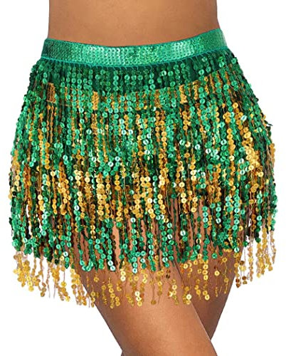 Zookey St Patrick's Day Pailletten Quasten Rock Rave Fransenrock Grün Rock Bauchtanz Hüftschal Festival Kostüm Outfit für Frauen und Mädchen