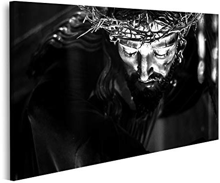 islandburner Bild auf Leinwand Jesus Christus Schwarz Weiß Abstrakt Leinwandbild Wandbild Prime Bilder für Wohnzimmer etc.