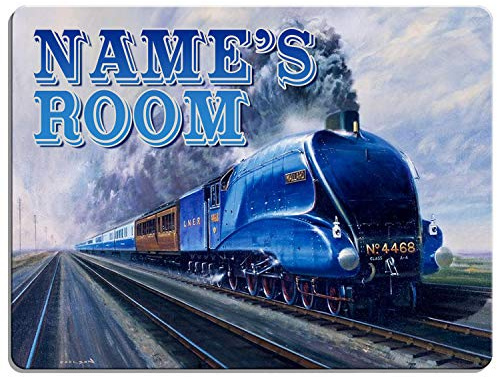 Personalised Boys Bedroom Door Sign Mallard Train Children's Child Room Kids Plaque Name Steam Train KD49