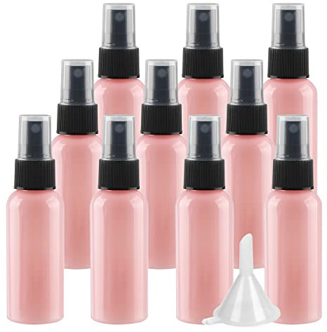 LusDoly 50 Stück, 50ml Pink Plastik Kunststoff Sprühflasche Mit Schwarz Sprüher Nachfüllbar Sprühflaschen Leer für Parfümzerstäuber Zerstäuberflasche Reise Flakons