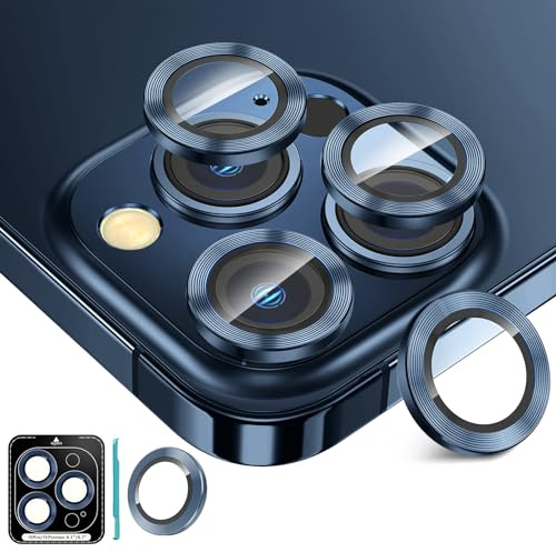 Fewdew Protection Objectif Caméra pour iPhone 15 Pro Max/iPhone 15 Pro,9H Film lentill de Protection [Le verre rayure] Anneau individuel en métal Caméra Protecteur