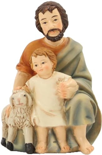 FADEDA Pastor con niño y oveja/altura: 7 cm/pintado a mano/figuras de belén fieles - decoración de mesa de Navidad cuna accesorios