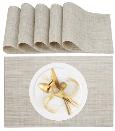 Relaxdays Tovaglietta Americana, Set da 6 Sottopiatti, 45 x 30 cm, Placemat in Plastica Riutilizzabile Lavabile, Crema