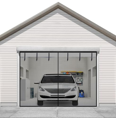 Sunolga Magnetischer Garagentorschutz für 1 Auto, 2,3 x 2,4 m, verstärktes Polyester, magnetische Fliegengittertür mit 26 Hochleistungsmagneten und 6 Umreifungsbändern, freihändiges Fliegengitter für