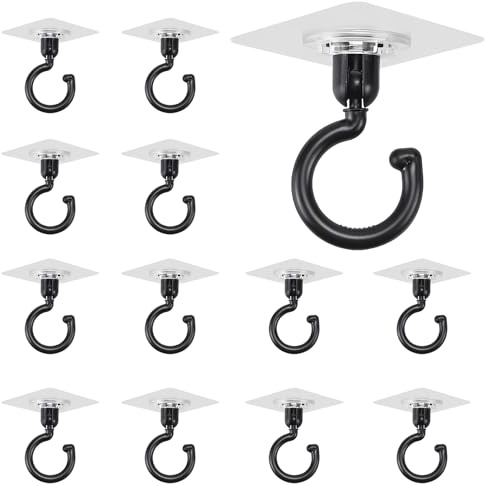 Byffoer 12 Stück Haken Selbstklebend Haken 360° Drehen Deckenhaken Handtuchhaken Ohne Bohren Ideal für Bad Küche Büro Schlafzimmer Deckenhaken Selbstklebend Wandhaken Selbstklebend