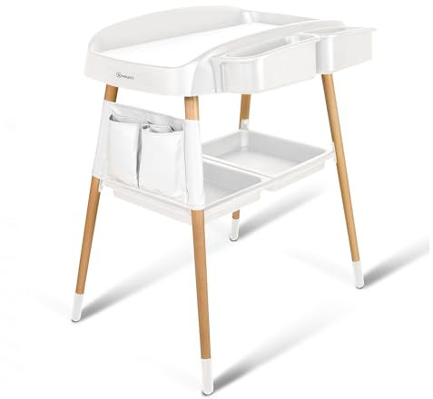 babyGO ChangMe moderner Wickeltisch aus Buchenholz - Perfekte Babyzimmer Ausstattung für bequemen Windelwechsel - Weiß