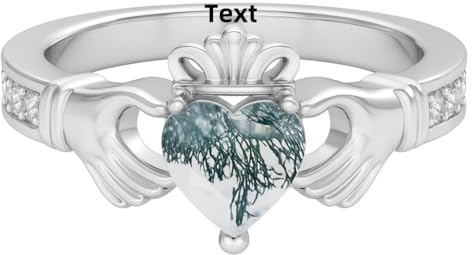 BHUBREA 925 Sterling Silver Claddagh Rings for Women Irish Celtic Knot Claddagh Ring with Heart Shape Moss Agate, Wedding Brand Jewelry Gift for Her(Style 7)