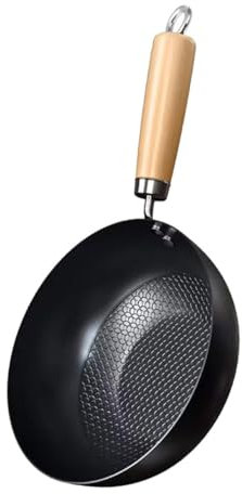 Alipis Kleiner Wok aus Eisen und Holz Geeignet für Gasherd und Grill Traditionelle Bratpfanne für Täglichen Gebrauch in Küche