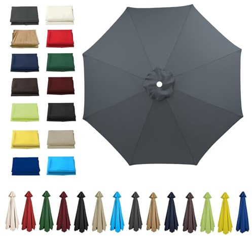 HonunGron UV50+ Telo di Ricambio per Ombrellone 6 Stecche/8 Stecche, Tettoia di Ricambio per Ombrello 2m/2.7m/3m Copertura di Ricambio per Ombrellone da Giardino (3m - 8 ribs,Grigio)