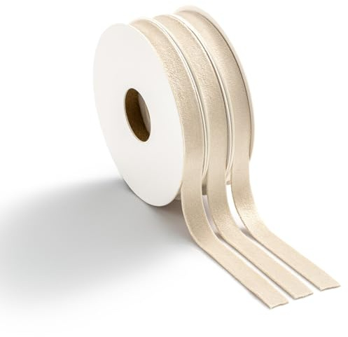 MORSUNBELA Samtband Schleifenband Samt Geschenkband Set Samtbänder Schmal für Geschenkverpackung Hochzeit Geburtstag Geschenke 1 cm x 4,5 m Creme Beige