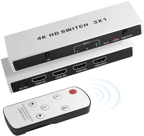 E-SHIDAI HDMI Switch 3 in 1 Out, 4K@60Hz HDMI Splitter with Remote, Support 4K 3D HDR, Compatible with Laptops, PC, Xbox Series, PS5 / PS4 etc