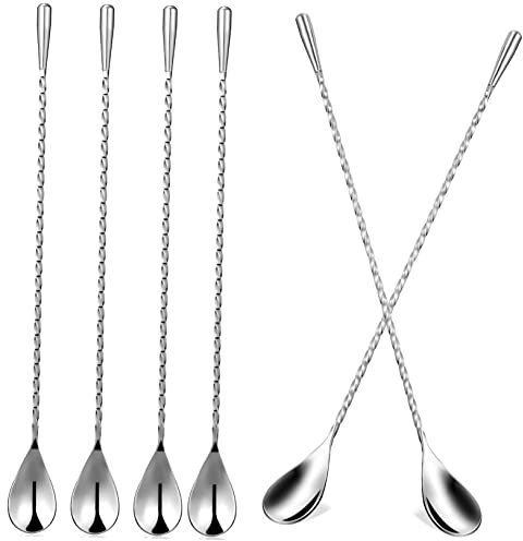 Garneck 6pcs Stainless Steel Mixing Spoons Long Bar Spoons for Cocktail Tea Shakes Bartender Accessories