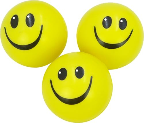 3 Happy Smile Face Yellow Stress Ball - Stress Balls for Adults/Teens/Kids, Squeeze Toy, Stress Relief Fidget Fiddle Toy, Great for Children with Autism Special Needs ADD ADHD (3 Smiley Face Balls)
