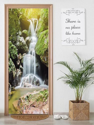 FLFK 3D Cascata di sole Autoadesiva Adesivo per porta 85x215cm(Set di 2 fogli)-Murale Stacca e attacca Foto Adesivo da parete decalcomania Salotto Camera da letto arredamento