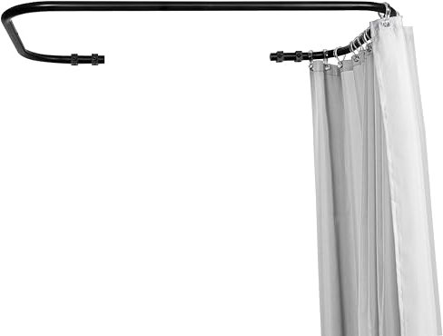 Sasko Duschvorhangstange Duschstange Duschvorhang U-Form Asymmetrisch Aluminium Stabile Belastbarkeit 25 kg Gardinenstange für Vorhang für Badewanne & Dusche Wandmontage - Schwarz - 60x90x60 cm