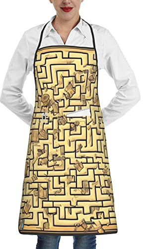 yefan Treasure Labyrinth, verstellbare Latzschürze mit 1 Tasche, und Küchenschürze ist wasserdicht und weich, für Damen und Herren., weiß, Einheitsgröße