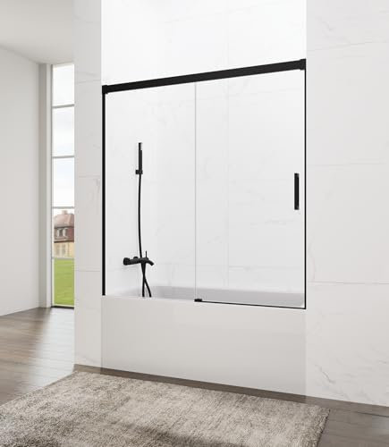 Box doccia anteriore | vetro di sicurezza 6 mm | profili in alluminio in 2 finiture, divisorio vasca scorrevole (trasparente nero, 165-170 cm)