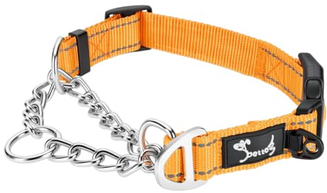 PETTOM Hundehalsband – Verstellbares, Reflektierendes Halsband mit Sicherheitsverschluss für Training, Atmungsaktives Nylon für Mittelgroße bis Große Hunde (Orange, S 37.5-43cm)