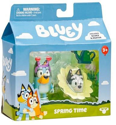 Bluey och muffins set med 2 leksaksfigurer lekset, vårtid för småbarn, leksaksset med utklädningstillbehör, rörliga figurer för barn 3–5 år
