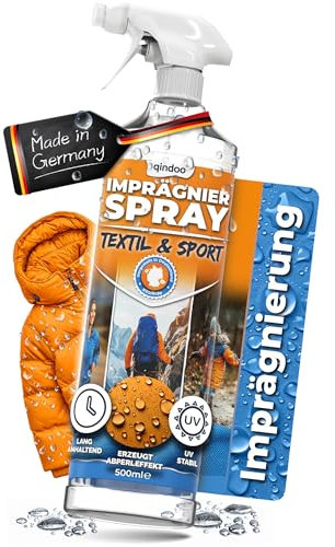 Qindoo Textil Imprägnierspray Jacke 500 ml gegen Regen & Schmutz für Jacken, Outdoor, Sport Textilien I effektive Versieglung I Imprägnierung für Textilien mit Bester Waschbeständigkeit (0,5 Liter)