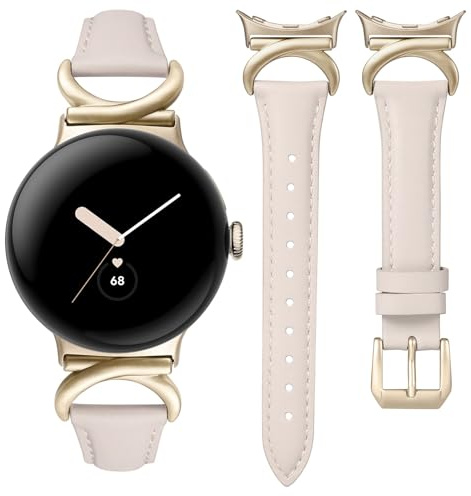 TOYOUTHS Lederarmband Kompatibel mit Google Pixel Watch 4/3 41mm/Pixel Watch 2/1 Damen, Schlank Luxus Elegant Dressy Leder Armbänder mit C-förmiger Schnalle