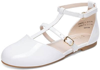 DREAM PAIRS Ballerines Fille Chaussures Mary Jane à Bride en T Élégantes Chaussures de Cérémonie, Mariage, Soirée, Fête et École,Size 37.5,Blanc,KKUMFA2503