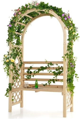 XUWEWI Arche Jardin Arche de Jardin de 81 Pouces avec Banc for 2 Personnes, Treillis d'arche de Jardin en Bois for Plantes grimpantes, Arches de Mariage en Plein air for Patio Arche De Rosiers Vigne