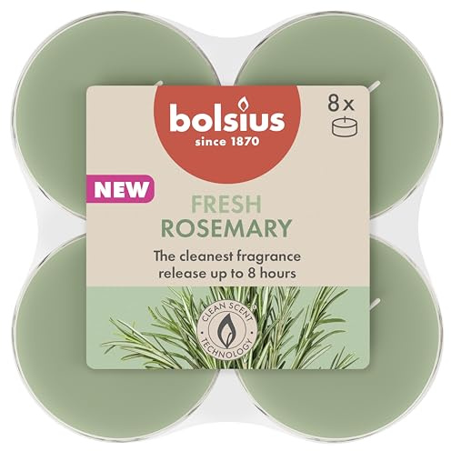 Bolsius - Rosemary - Maxi Scented Tealights - Burn Time of 8 Hours - Natural Extracts - Contains Vegan Wax - Palm Oil Free