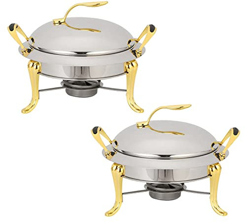 Juego de platos para rozaduras – Servidor de buffet redondo de acero inoxidable con sartenes, tapa y soportes de combustible para catering, fiestas, bodas y cenas para calentar alimentos