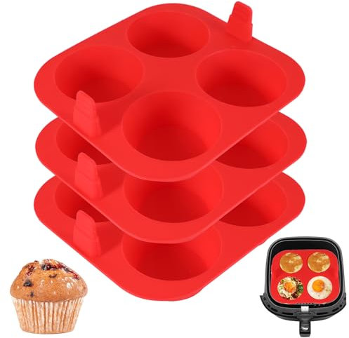 PCXWTLN 3 Stück Muffin Backform Silikon Muffinförmchen für 4 Muffins BPA frei Cupcake Backblech Antihaft Spülmaschinenfest Muffinblech für Muffin Cupcakes Brownies Kuchen