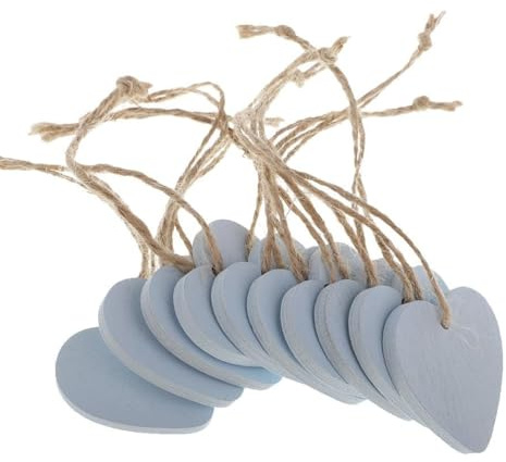 Blue Wooden Love Hearts (10 Pack) with String – Durable & Lightweight Painted MDF Wood Heart Shapes (4cm x 4cm) with a Pre-Drilled Hole for Hanging - Decorations, Weddings, Anniversaries & Valentines
