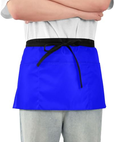 EOSDT Bonitos delantales de colores personalizados para servidores con bolsillos, delantal azul para mujeres y hombres, Azul, 25.2 x 11.8