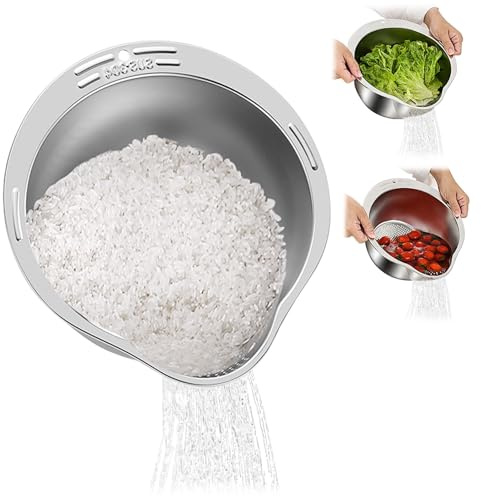 tazón para colador de arroz de acero inoxidable con escurridores laterales, filtro de arroz de malla fina, coladores finos para quinua para limpiar frutas, verduras, frijoles, herramienta de cocina
