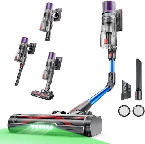 Proscenic P16 Akku Staubsauger Kabellos, 55Kpa 550W 65Min Kabelloser Staubsauger Akku mit Flexibles Biegegelenk, GreenEye, Anti-Tangle Bodenbürste, für Teppiche Hartböden Haustierhaare Autositze,Blau