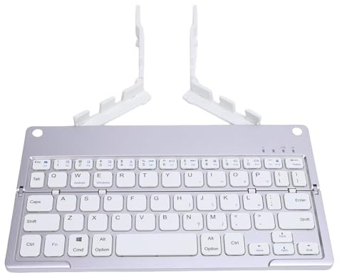 Fockety Foldable Keyboard, 60 Key Ergonomic Portable Folding Keyboard with Concealed Stand, Rechargeable Lightweight Travel for IOS Tablet Laptop (Silver White)