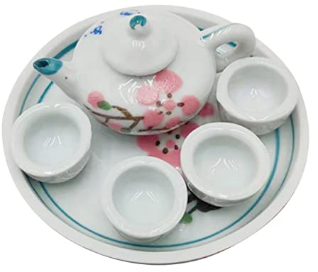 CIYODO Miniatur Porzellan Teeservice Spielküche Zubehör Kindgerechtes Spielgeschirr für Puppenhaus Dekoration Leichtes Realistisches Tee Set für Fantasievolles Zufällige Farbe