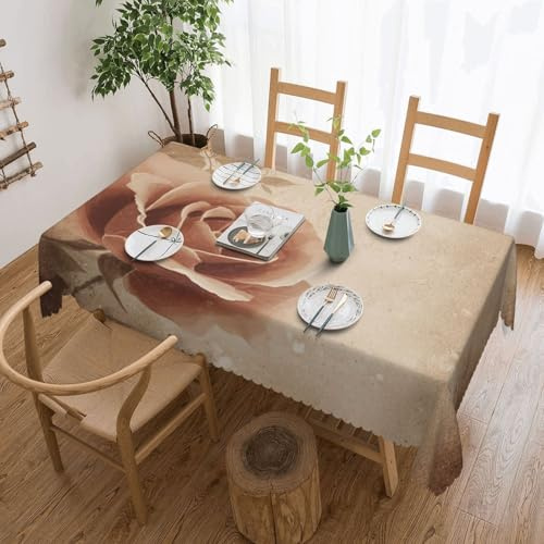 MCJDFWNMKM Tablecloth 54 x 72 Inch Rectangle Washable Table Cloth Desktop Decoration Vintage Rose Table Cover Soil Resistant Water Repellant Fabric Rectangle Tablecloth for Dining Party Wedding