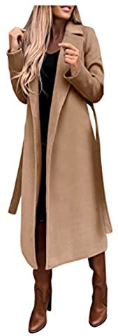 Wintermantel Damen Lang Mantel Damen Winter Wollmantel Winddicht Trenchcoat Elegant Winterjacke Mit Taschen Reversmantel Locker Windbreaker Warm Strickmantel Einfarbig Übergangsjacke Outdoor
