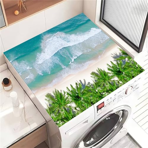 Highdi Housse de Protection pour Machine à Laver Top Plage élégante, Coussin de Machine à Laver Antidérapant, Tapis de Protection pour Dessus Sèche-Linge Séchage Rapide (Plage 10,30x40cm)
