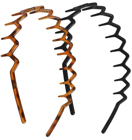 2 stycken sicksack hårband, plast sicksack pannband, vågigt makeup pannband, anti-halk zigzag hårband, för sport fitness, daglig för kvinnor och flickor (svart bärnsten)